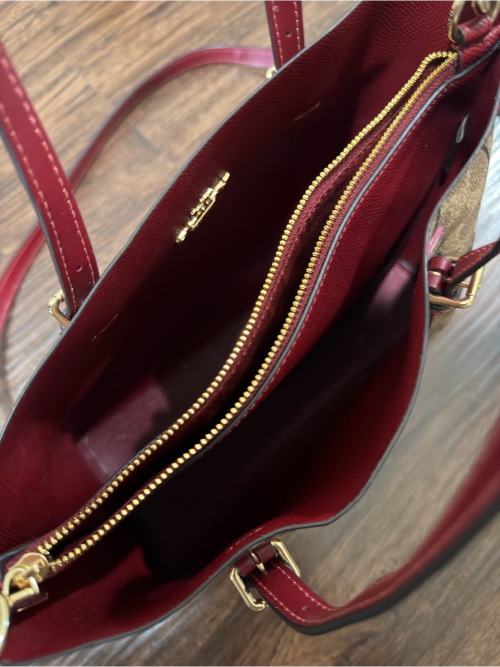 Coach Brown Tote with Pink & Burgundy Cherry Print - Picture 3 of 3